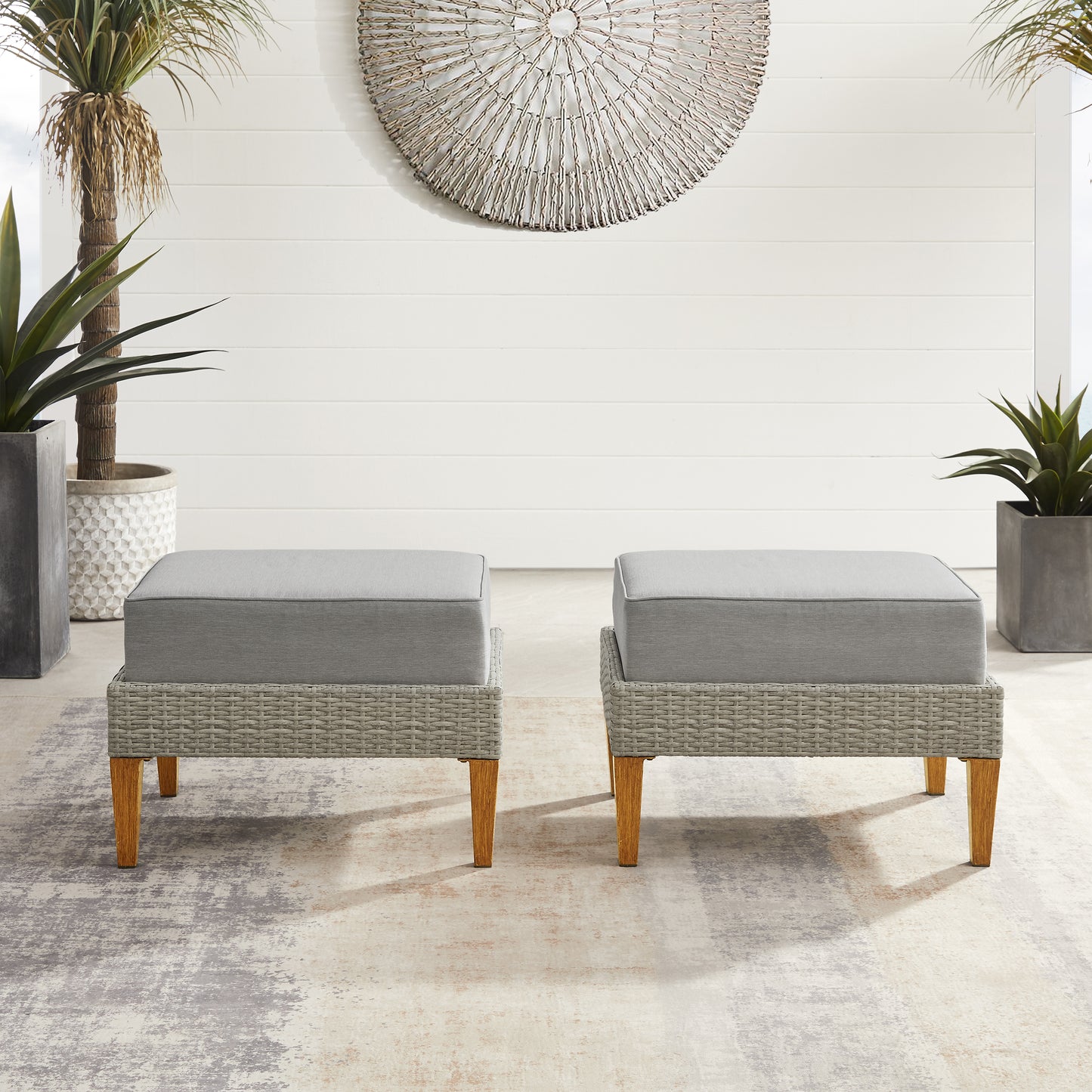 Capella 2Pc Outdoor Wicker Ottoman Set Gray/Acorn - 2 Ottomans