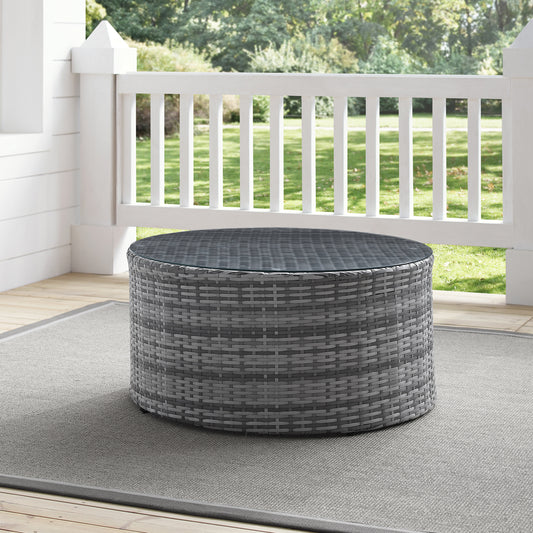 Catalina Outdoor Wicker Round Coffee Table Gray