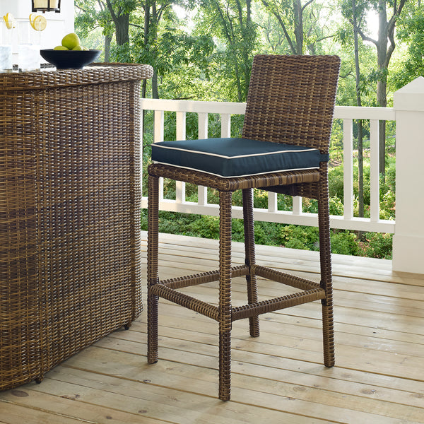 Bradenton 2Pc Outdoor Wicker Bar Height Bar Stool Set Navy/Weathered Brown - 2 Stools