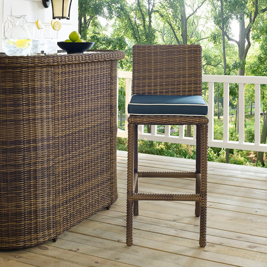 Bradenton 2Pc Outdoor Wicker Bar Height Bar Stool Set Navy/Weathered Brown - 2 Stools