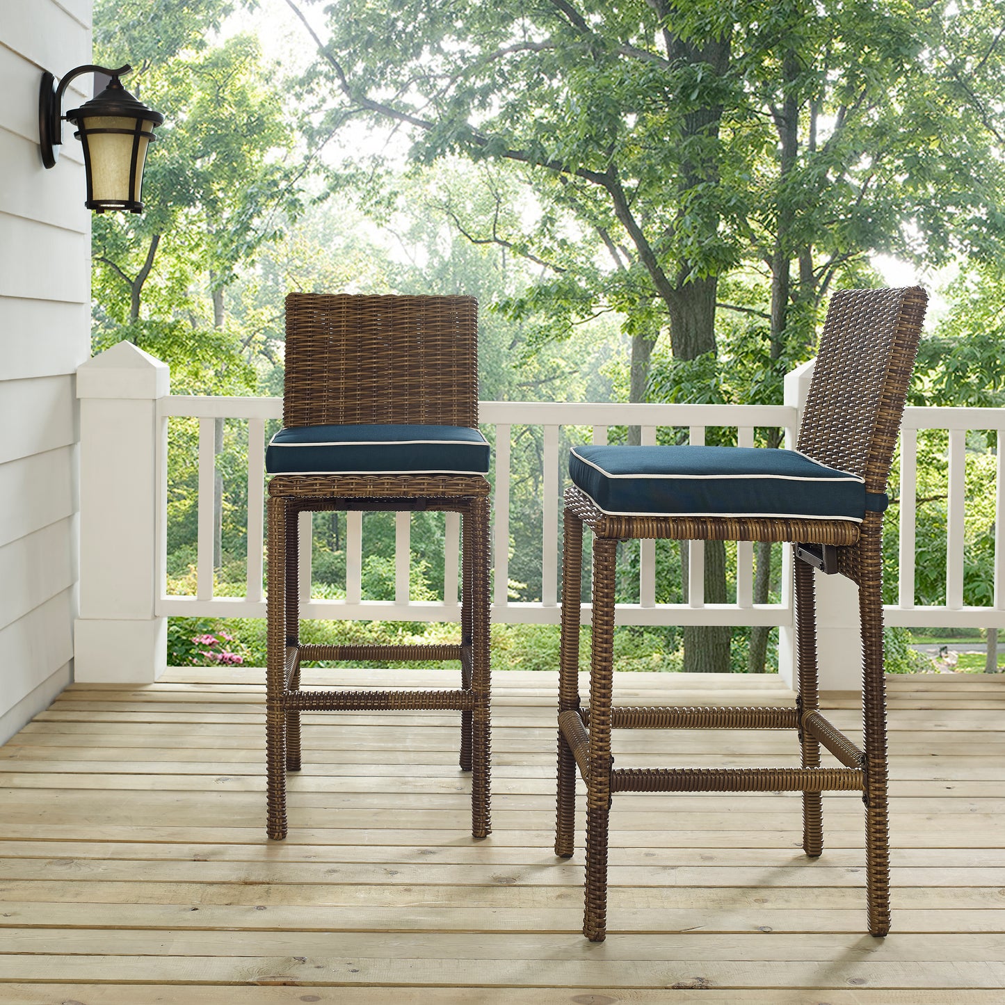 Bradenton 2Pc Outdoor Wicker Bar Height Bar Stool Set Navy/Weathered Brown - 2 Stools