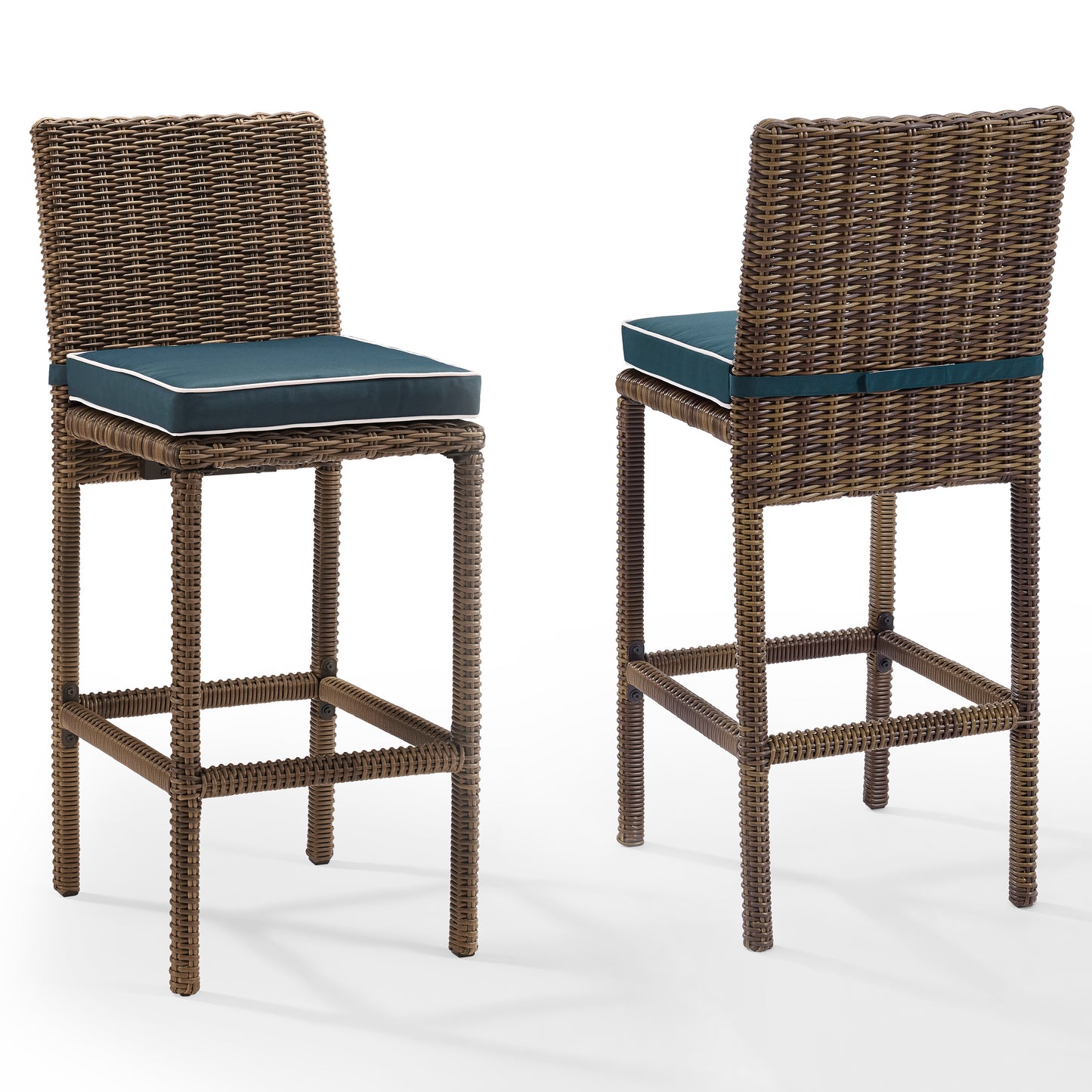 Bradenton 2Pc Outdoor Wicker Bar Height Bar Stool Set Navy/Weathered Brown - 2 Stools