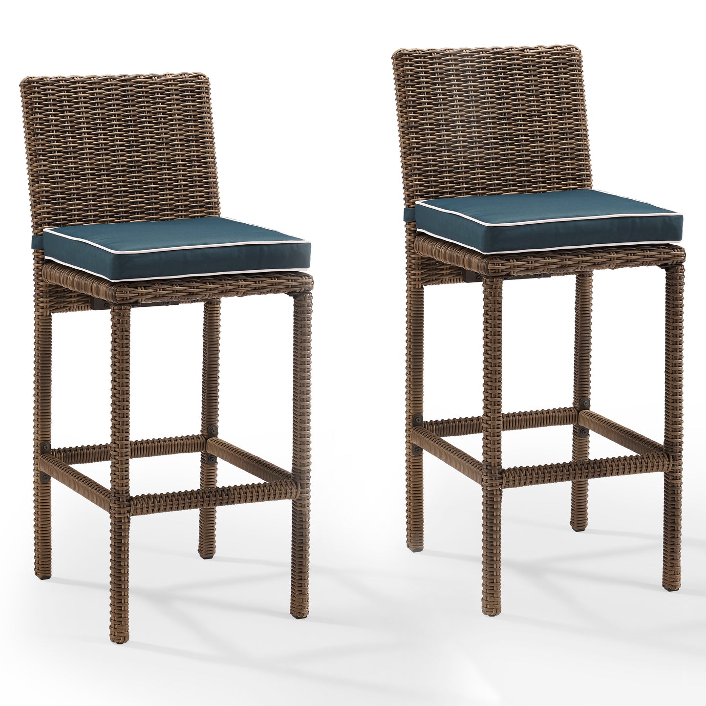 Bradenton 2Pc Outdoor Wicker Bar Height Bar Stool Set Navy/Weathered Brown - 2 Stools