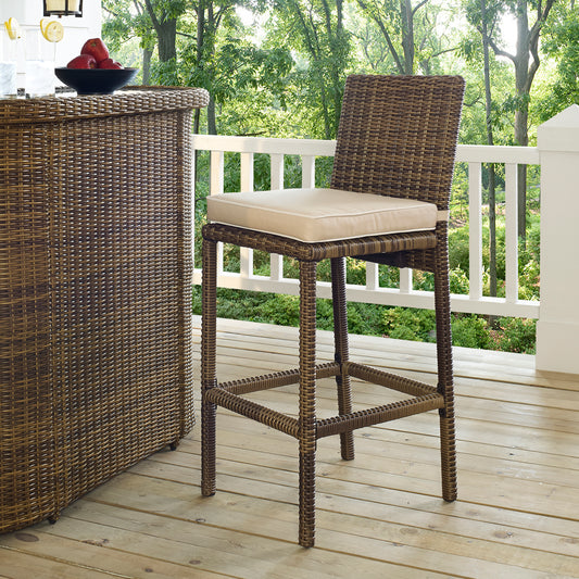 Bradenton 2Pc Outdoor Wicker Bar Height Bar Stool Set Sand/Weathered Brown - 2 Stools