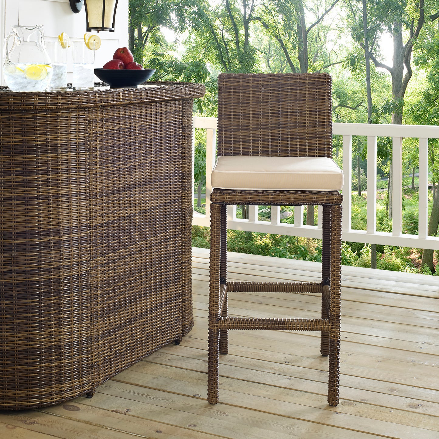 Bradenton 2Pc Outdoor Wicker Bar Height Bar Stool Set Sand/Weathered Brown - 2 Stools