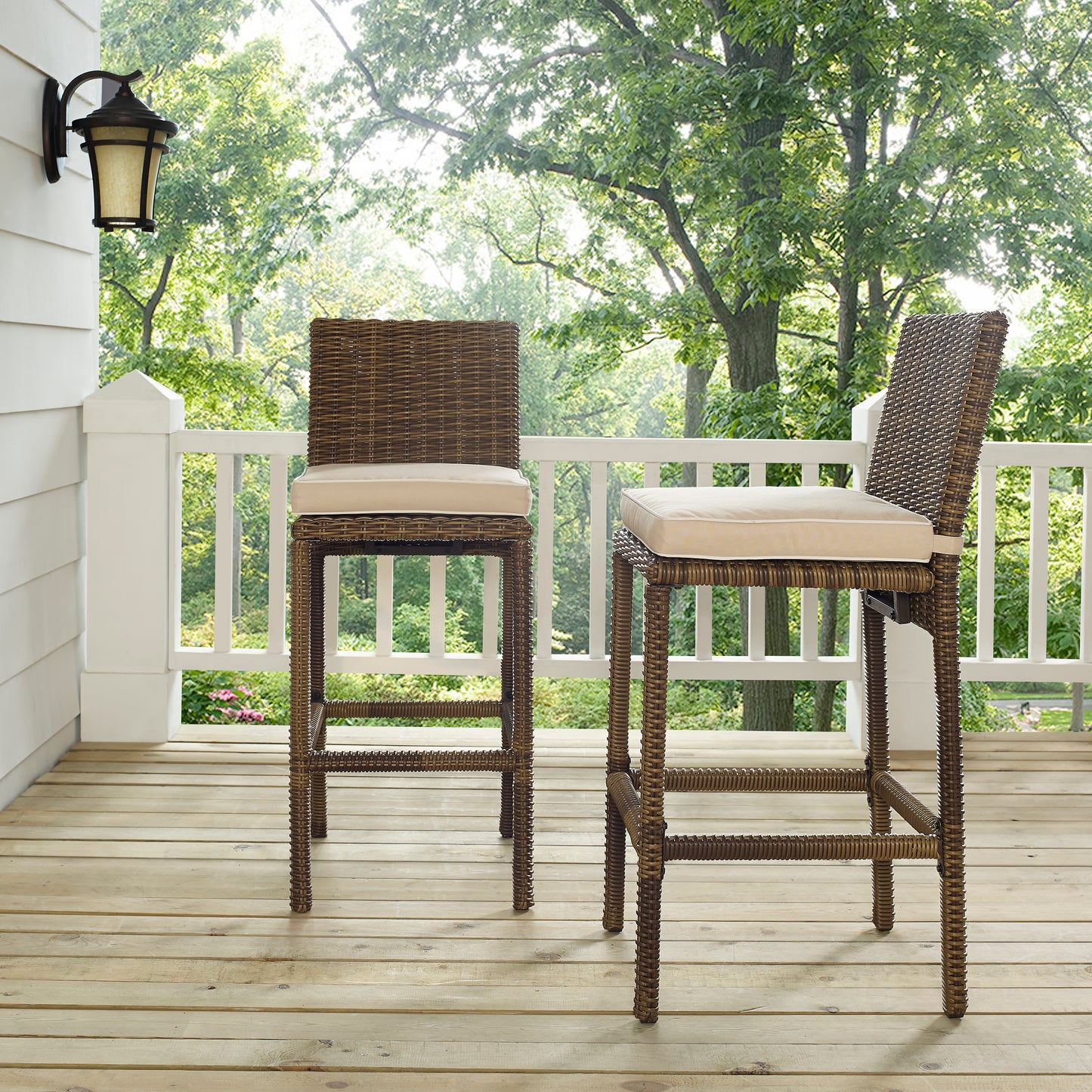 Bradenton 2Pc Outdoor Wicker Bar Height Bar Stool Set Sand/Weathered Brown - 2 Stools