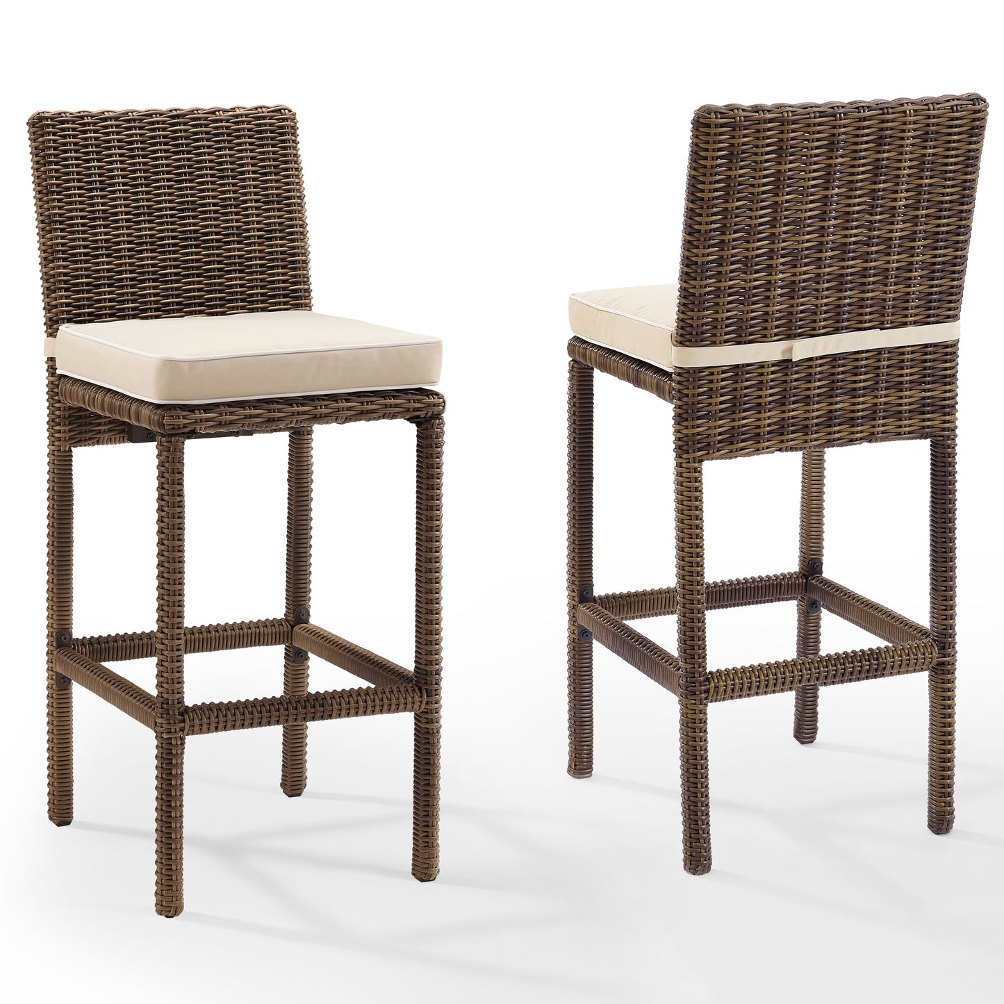 Bradenton 2Pc Outdoor Wicker Bar Height Bar Stool Set Sand/Weathered Brown - 2 Stools