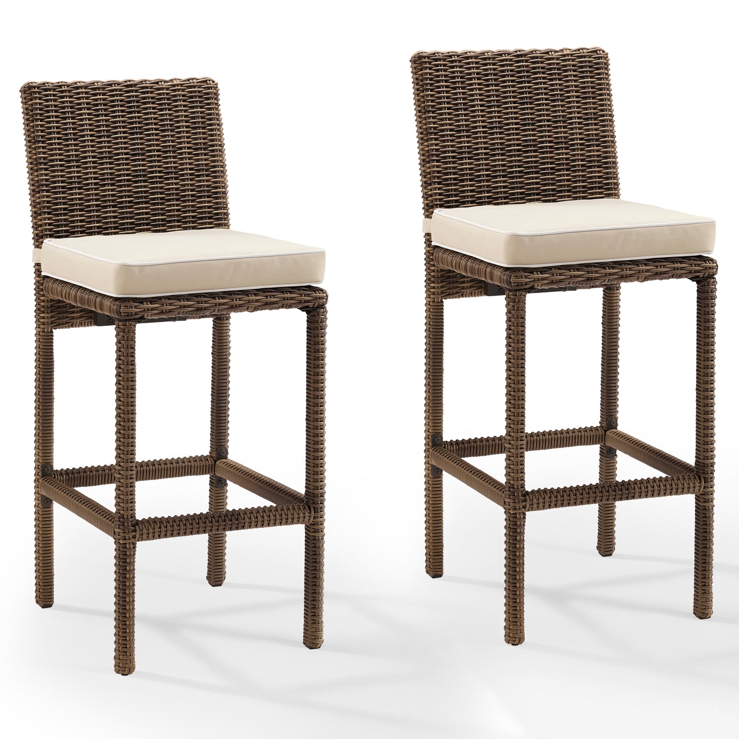 Bradenton 2Pc Outdoor Wicker Bar Height Bar Stool Set Sand/Weathered Brown - 2 Stools