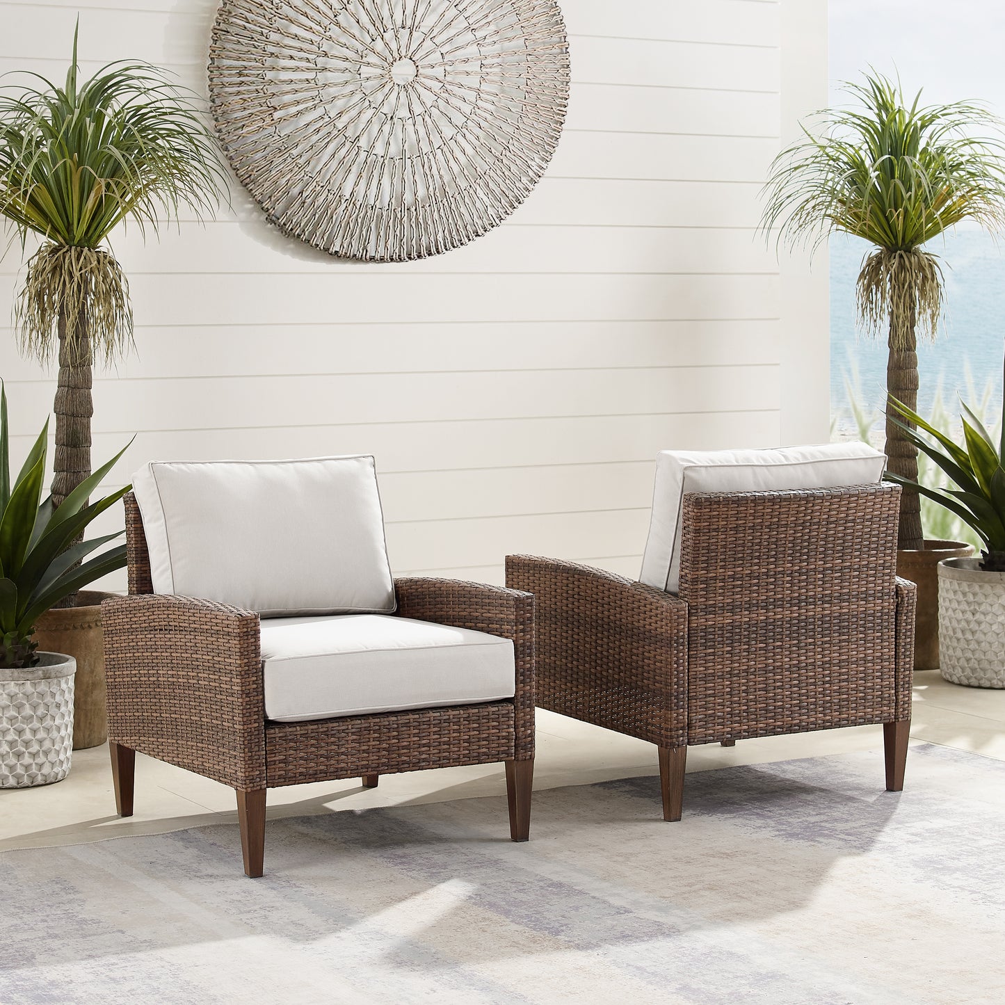 Capella 2Pc Outdoor Wicker Chair Set Creme/Brown - 2 Armchairs