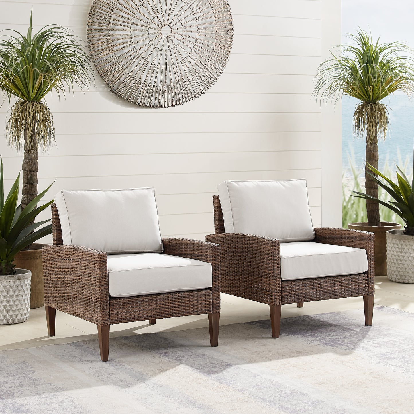 Capella 2Pc Outdoor Wicker Chair Set Creme/Brown - 2 Armchairs