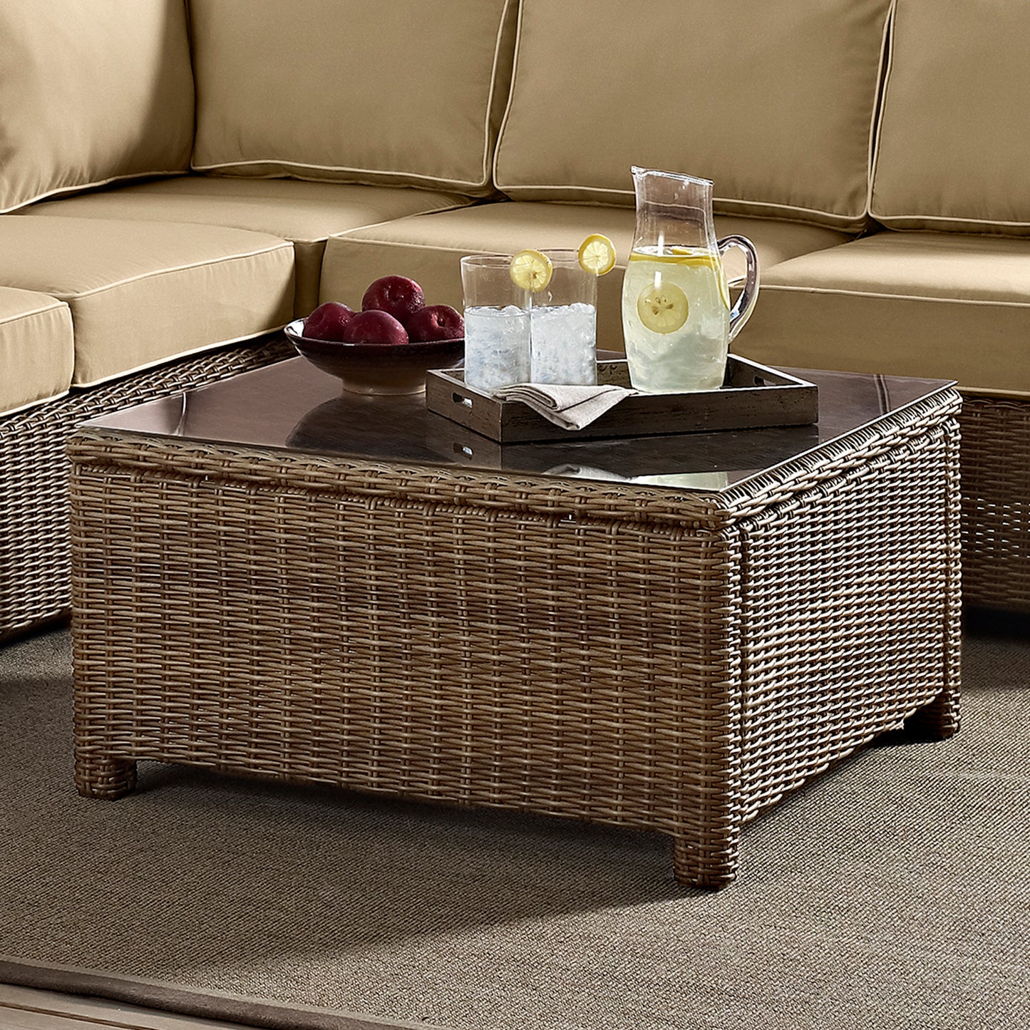 Bradenton Outdoor Wicker Sectional Coffee Table Weathered Brown