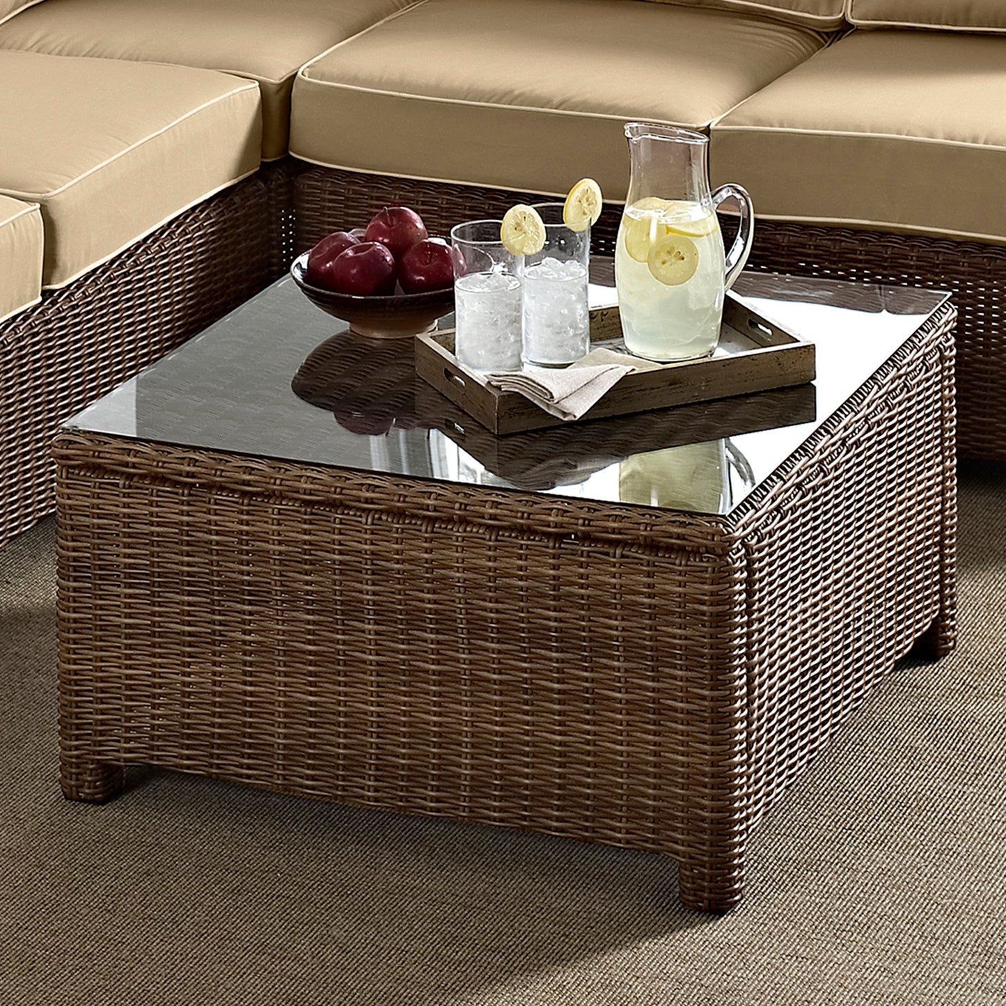 Bradenton Outdoor Wicker Sectional Coffee Table Weathered Brown