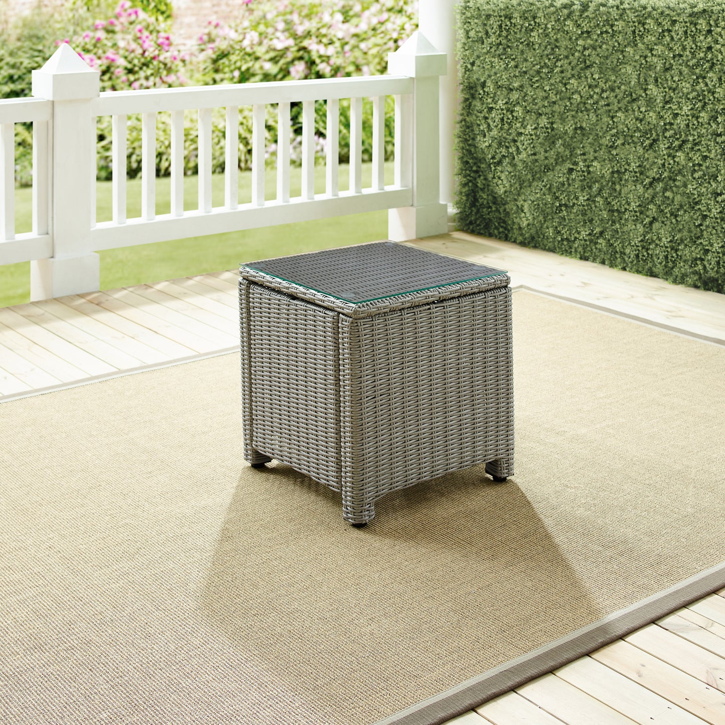 Bradenton Outdoor Wicker Rectangular Side Table Gray