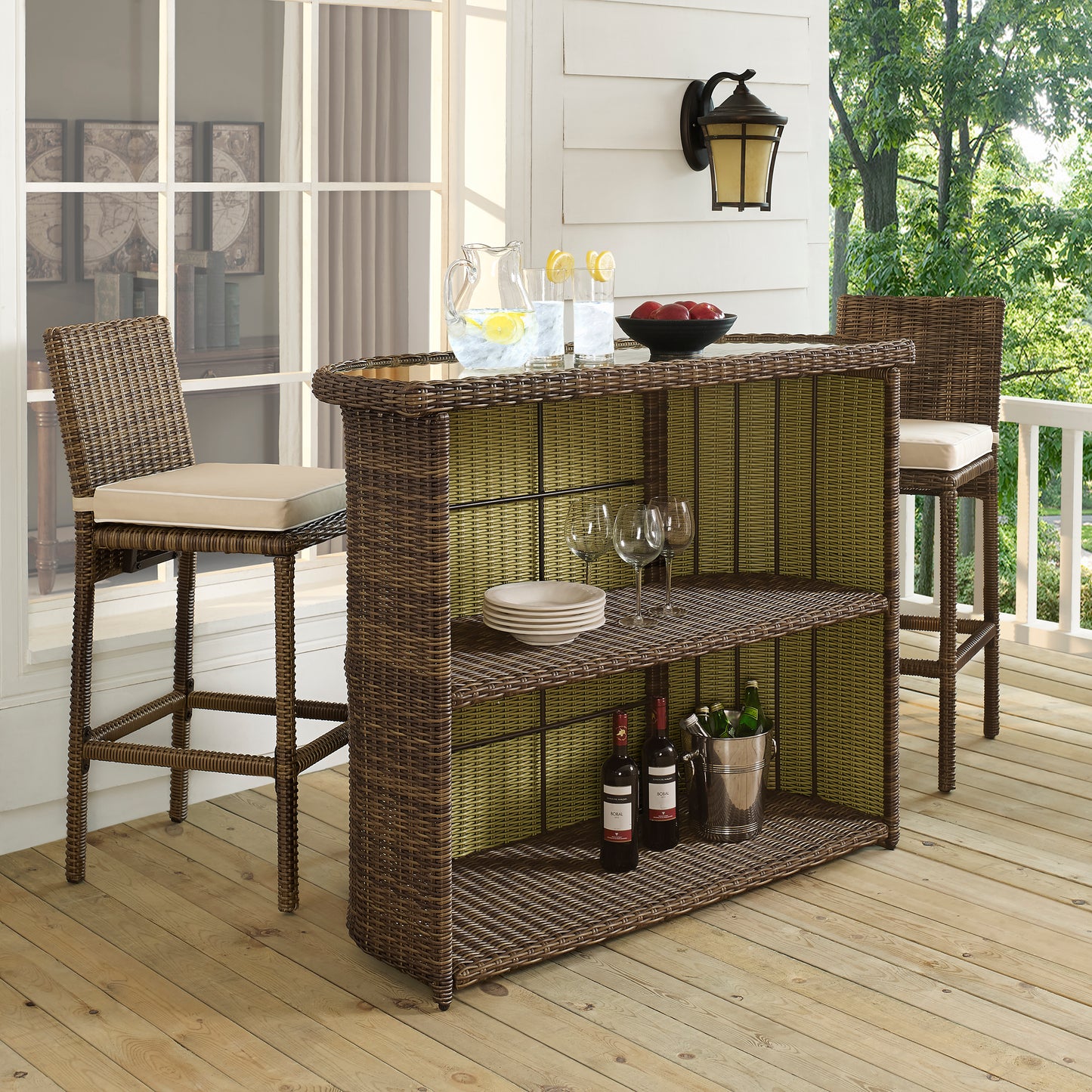 Bradenton Outdoor Wicker Bar Weathered Brown