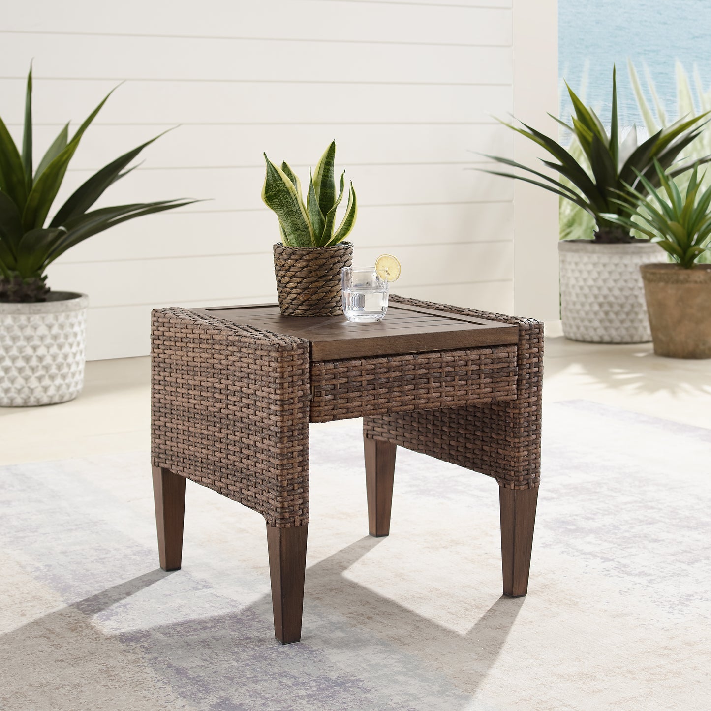 Capella Outdoor Wicker Side Table Brown