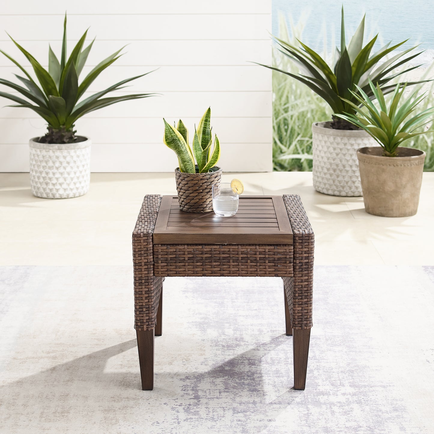 Capella Outdoor Wicker Side Table Brown