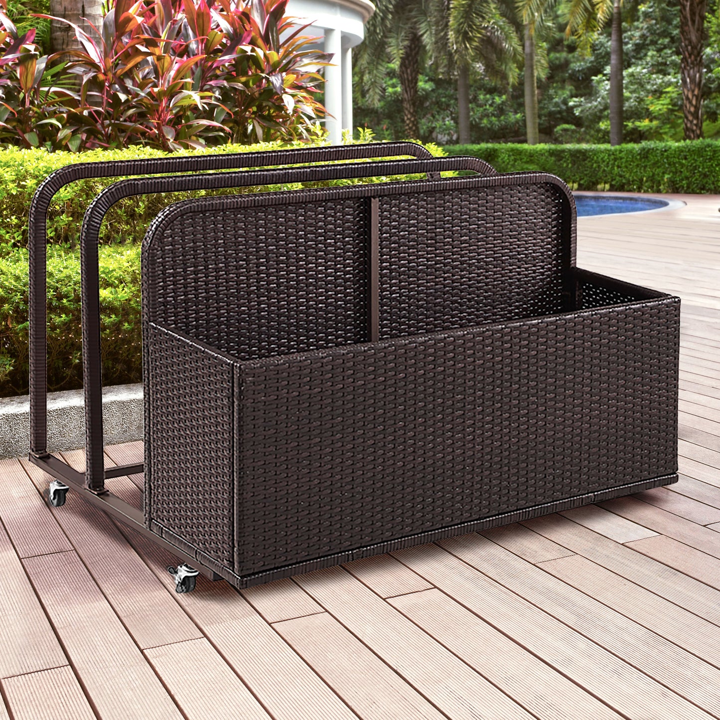 Palm Harbor Outdoor Wicker Pool Storage Caddy Brown