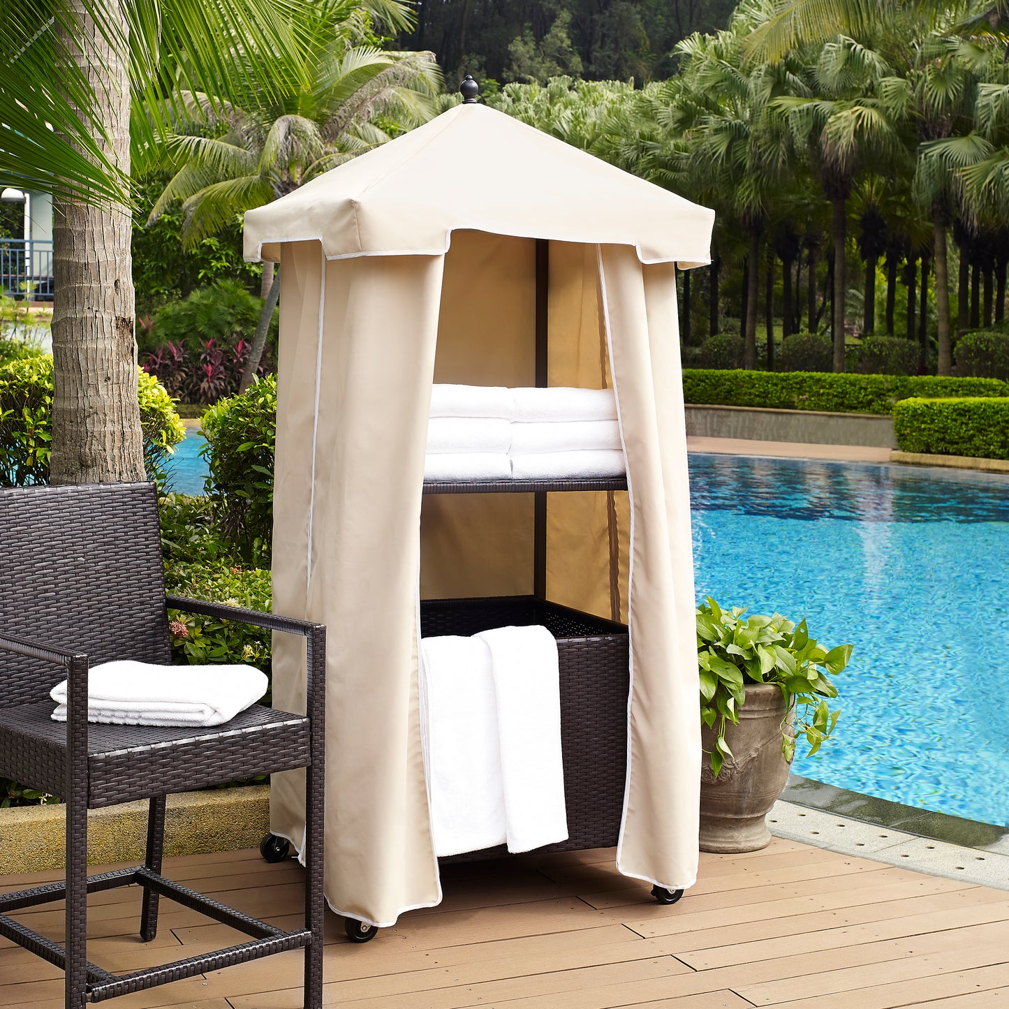 Palm Harbor Outdoor Wicker Towel Valet Sand/Brown