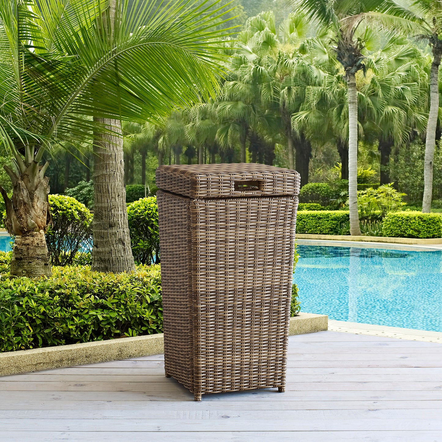 Bradenton Outdoor Wicker Trash Can Weathered Brown