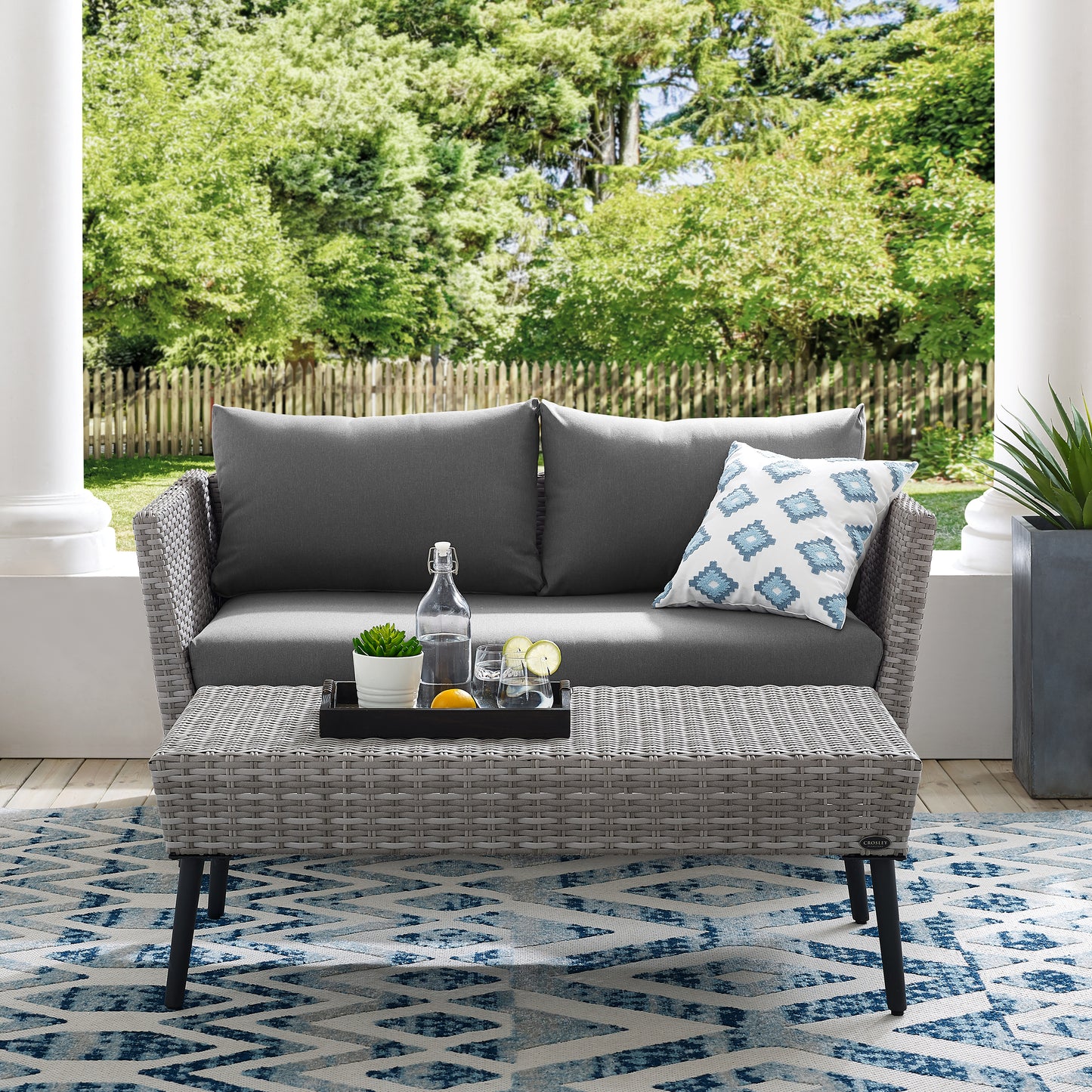 Richland 2Pc Outdoor Wicker Conversation Set Charcoal/Gray - Loveseat & Coffee Table