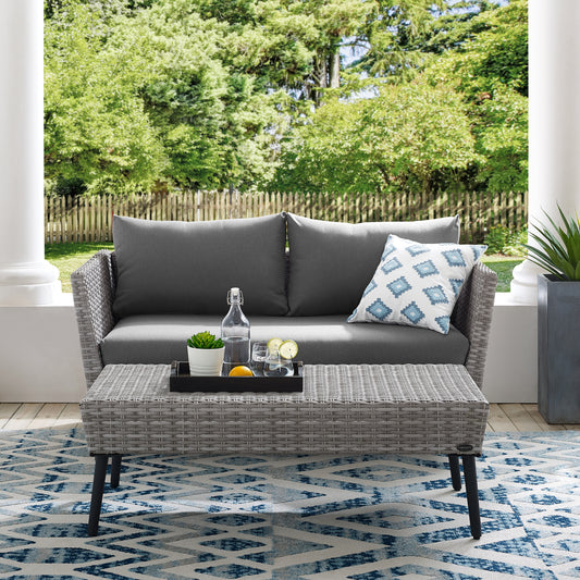 Richland 2Pc Outdoor Wicker Conversation Set Charcoal/Gray - Loveseat & Coffee Table