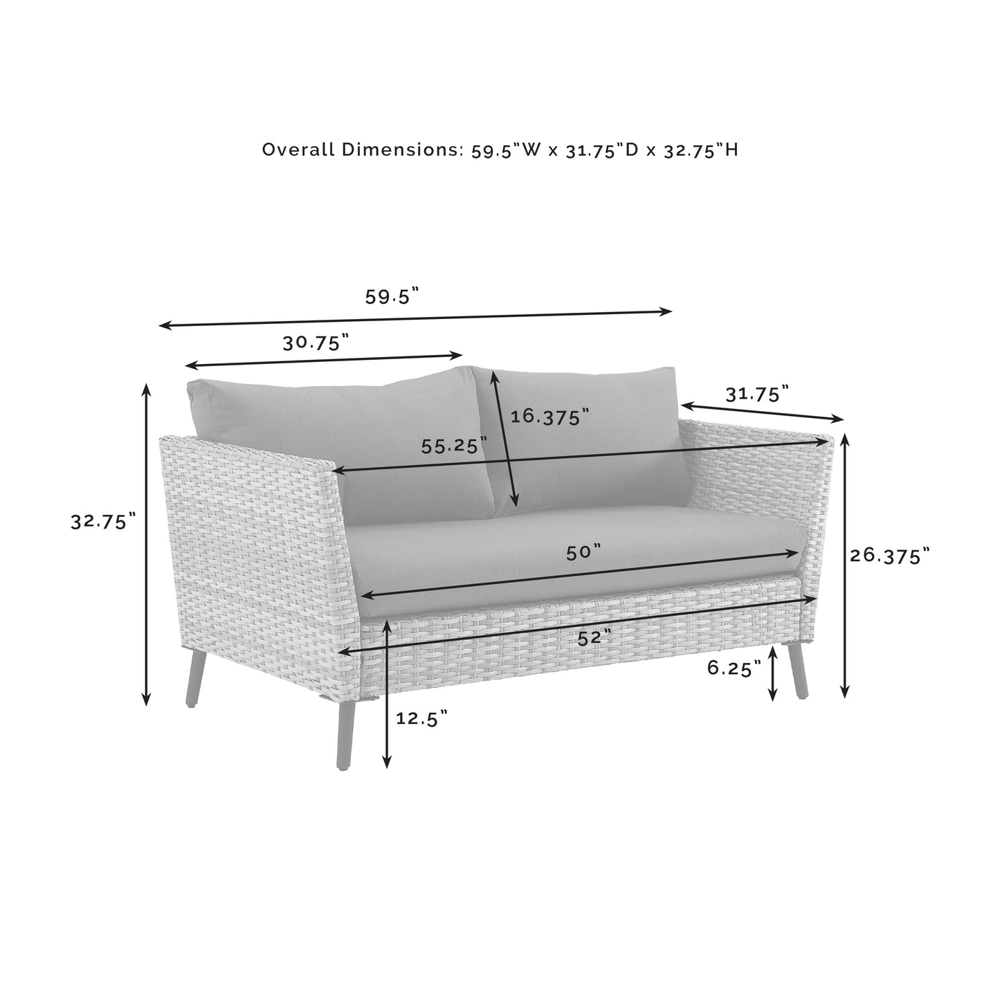 Richland 2Pc Outdoor Wicker Conversation Set Charcoal/Gray - Loveseat & Coffee Table