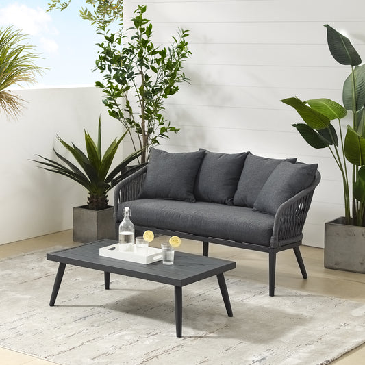 Dover 2Pc Outdoor Rope Conversation Set Charcoal/Matte Black - Loveseat & Coffee Table