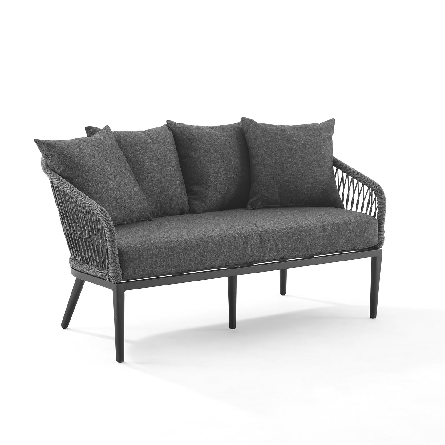 Dover 2Pc Outdoor Rope Conversation Set Charcoal/Matte Black - Loveseat & Coffee Table