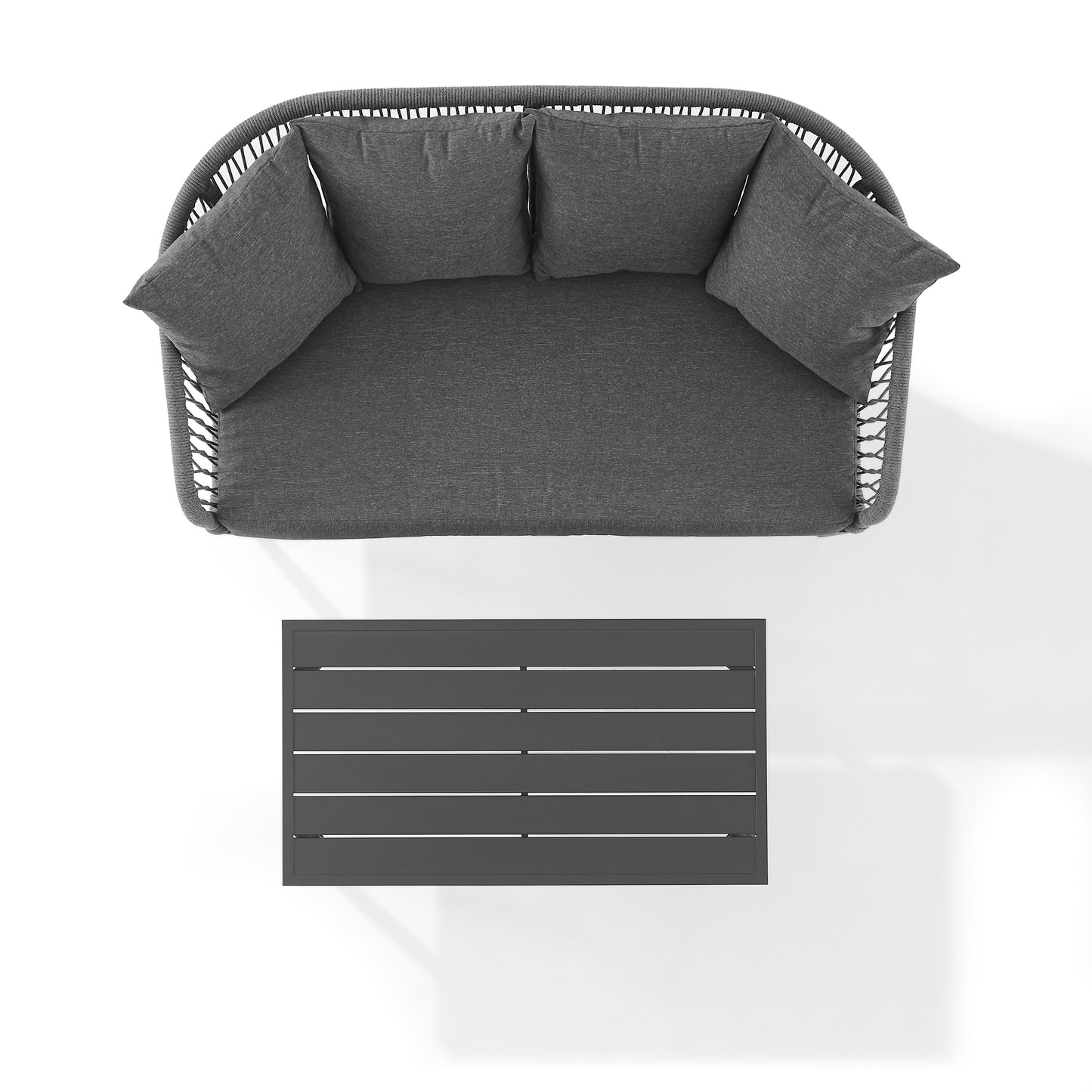 Dover 2Pc Outdoor Rope Conversation Set Charcoal/Matte Black - Loveseat & Coffee Table