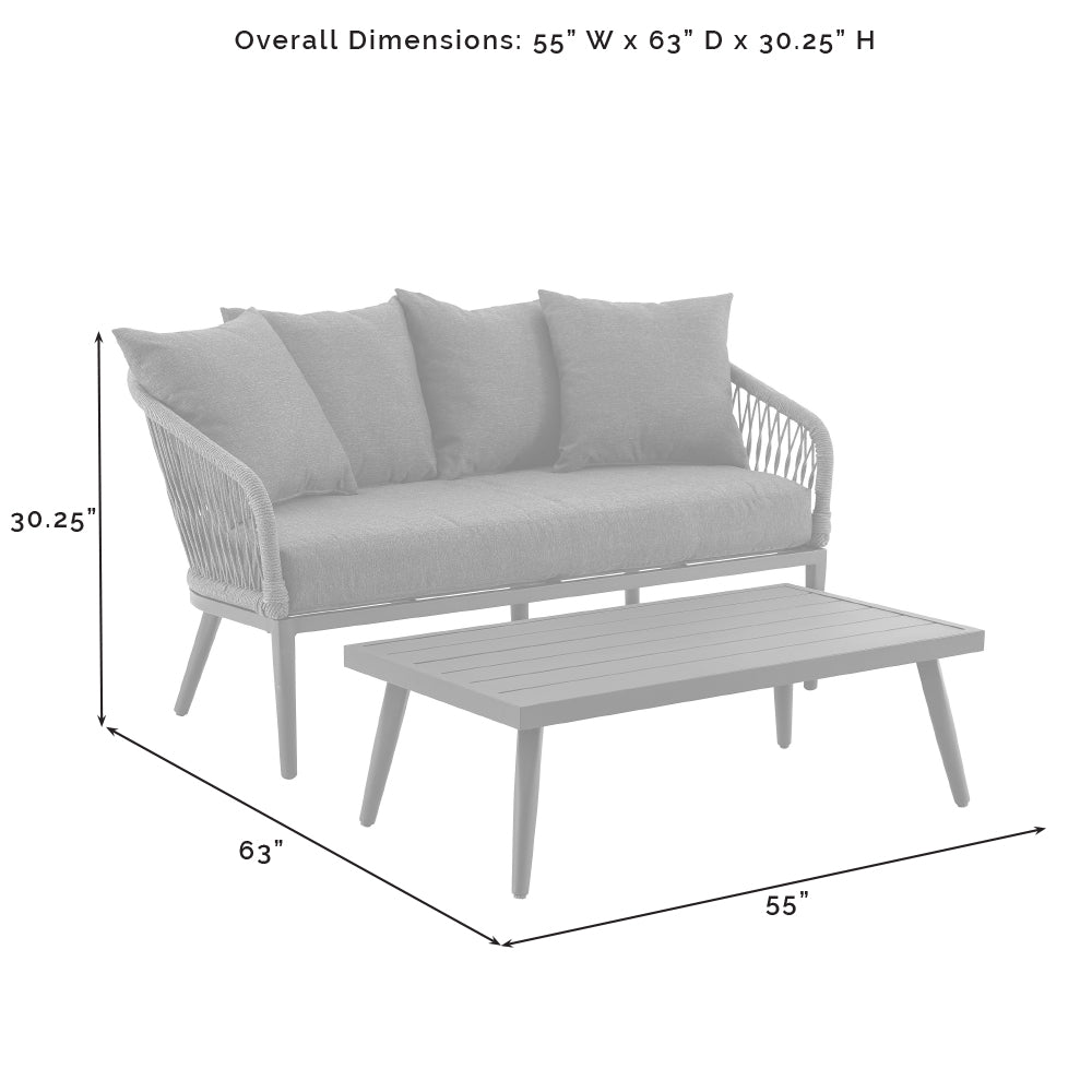 Dover 2Pc Outdoor Rope Conversation Set Charcoal/Matte Black - Loveseat & Coffee Table