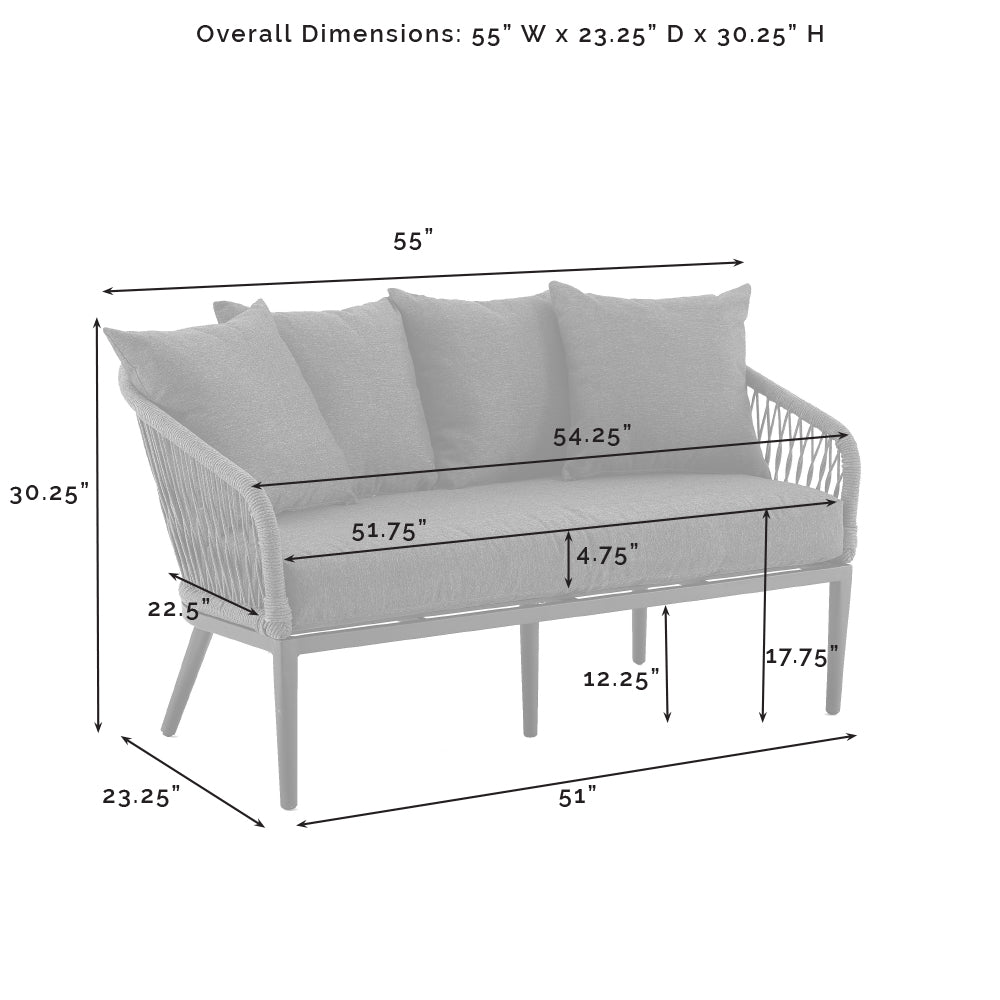 Dover 2Pc Outdoor Rope Conversation Set Charcoal/Matte Black - Loveseat & Coffee Table