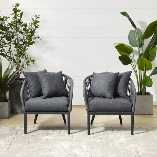 Dover 2Pc Indoor/Outdoor Rope Armchair Set Charcoal/Matte Black - 2 Armchairs