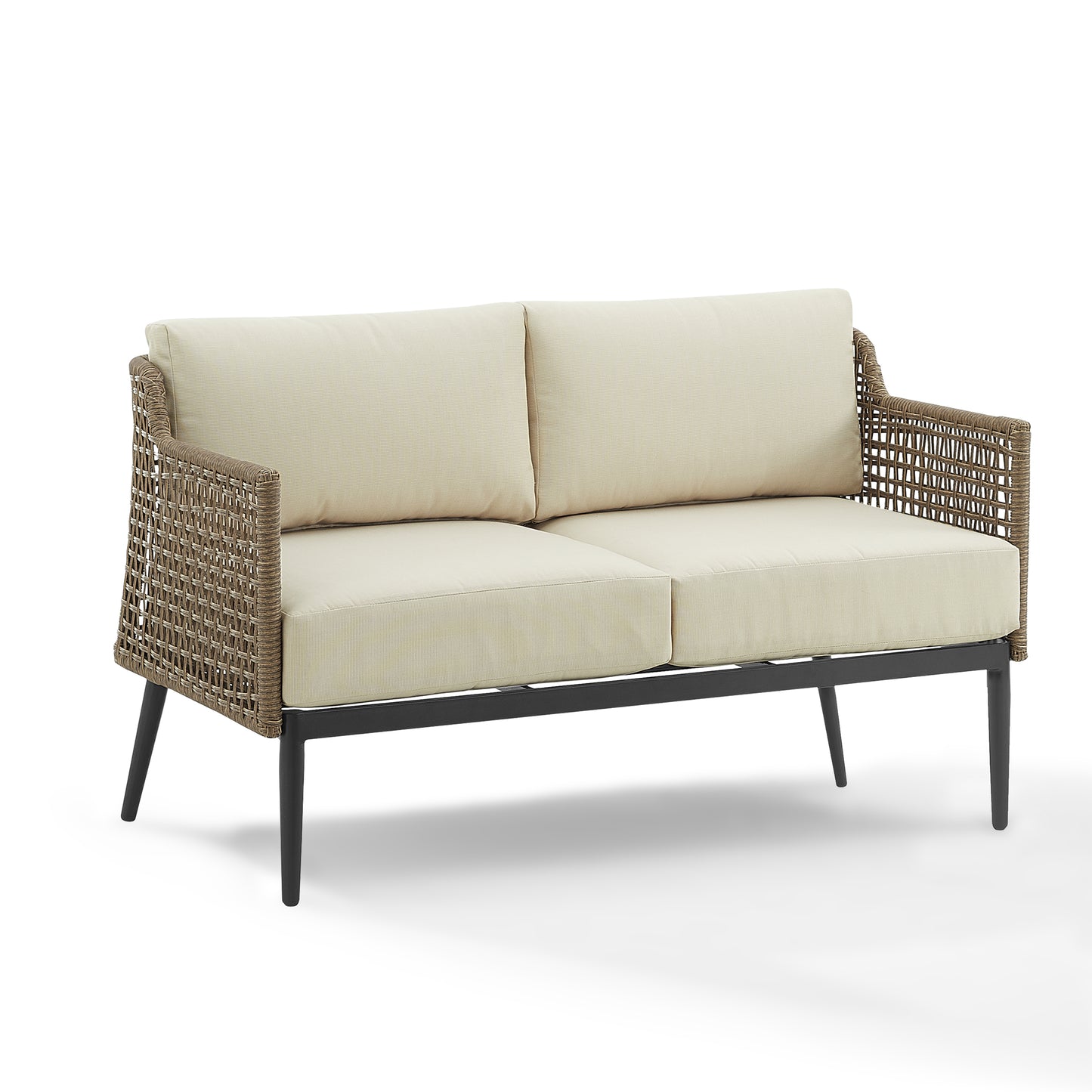 Southwick 2Pc Outdoor Wicker Conversation Set Creme/Light Brown - Loveseat & Coffee Table Ottoman