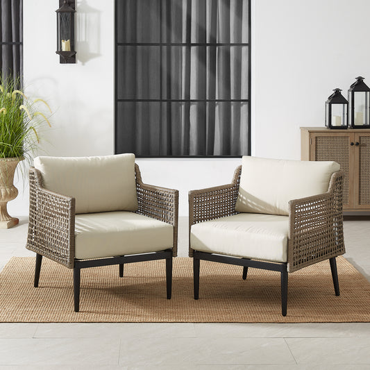 Southwick 2Pc Outdoor Wicker Armchair Set Creme/Light Brown - 2 Armchairs