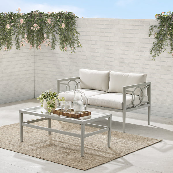 Ashford 2Pc Outdoor Metal Conversation Set Creme/Gray - Loveseat & Coffee Table