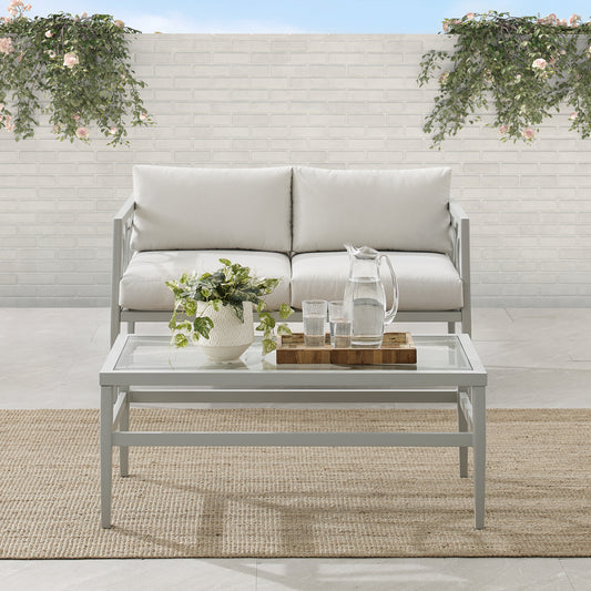 Ashford 2Pc Outdoor Metal Conversation Set Creme/Gray - Loveseat & Coffee Table