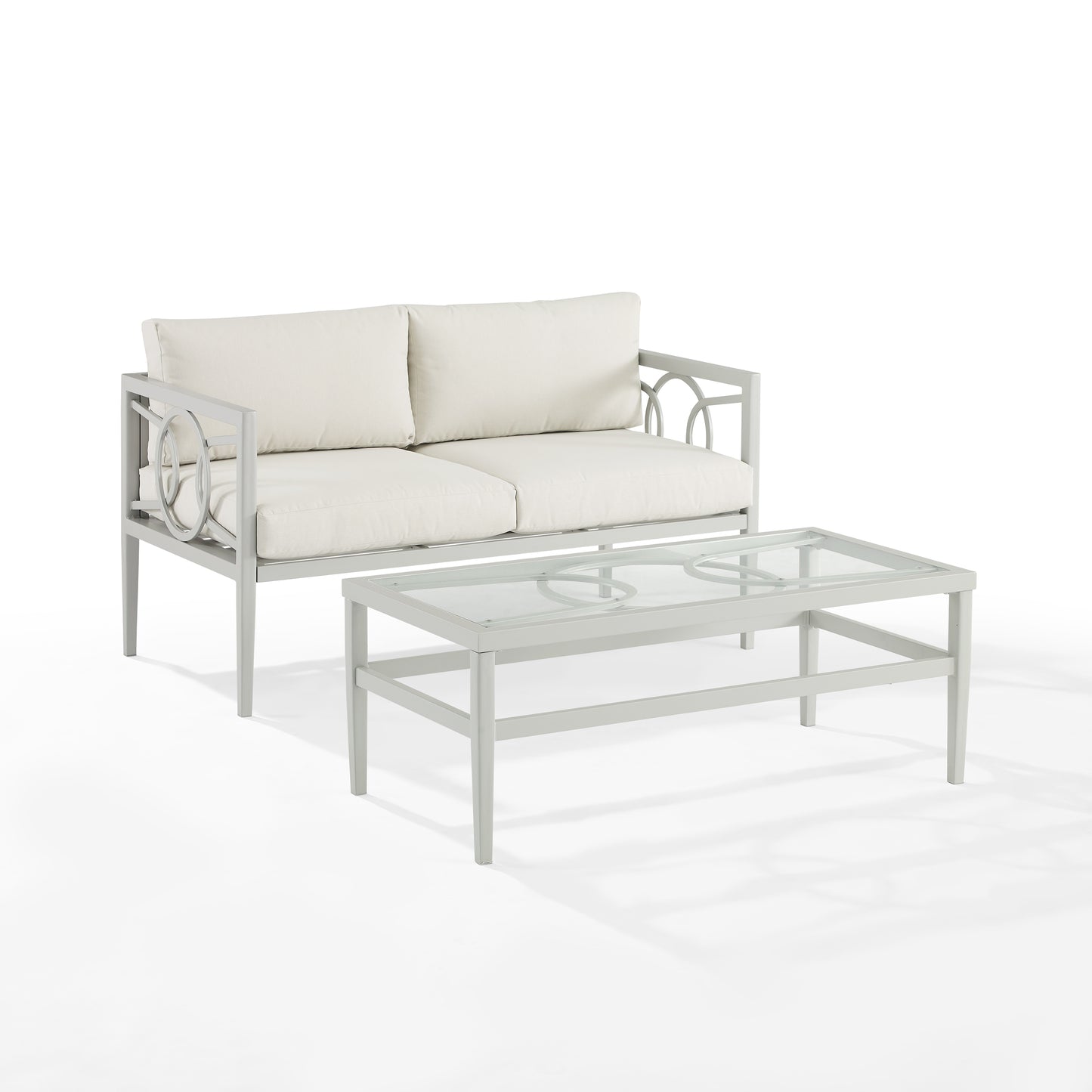 Ashford 2Pc Outdoor Metal Conversation Set Creme/Gray - Loveseat & Coffee Table