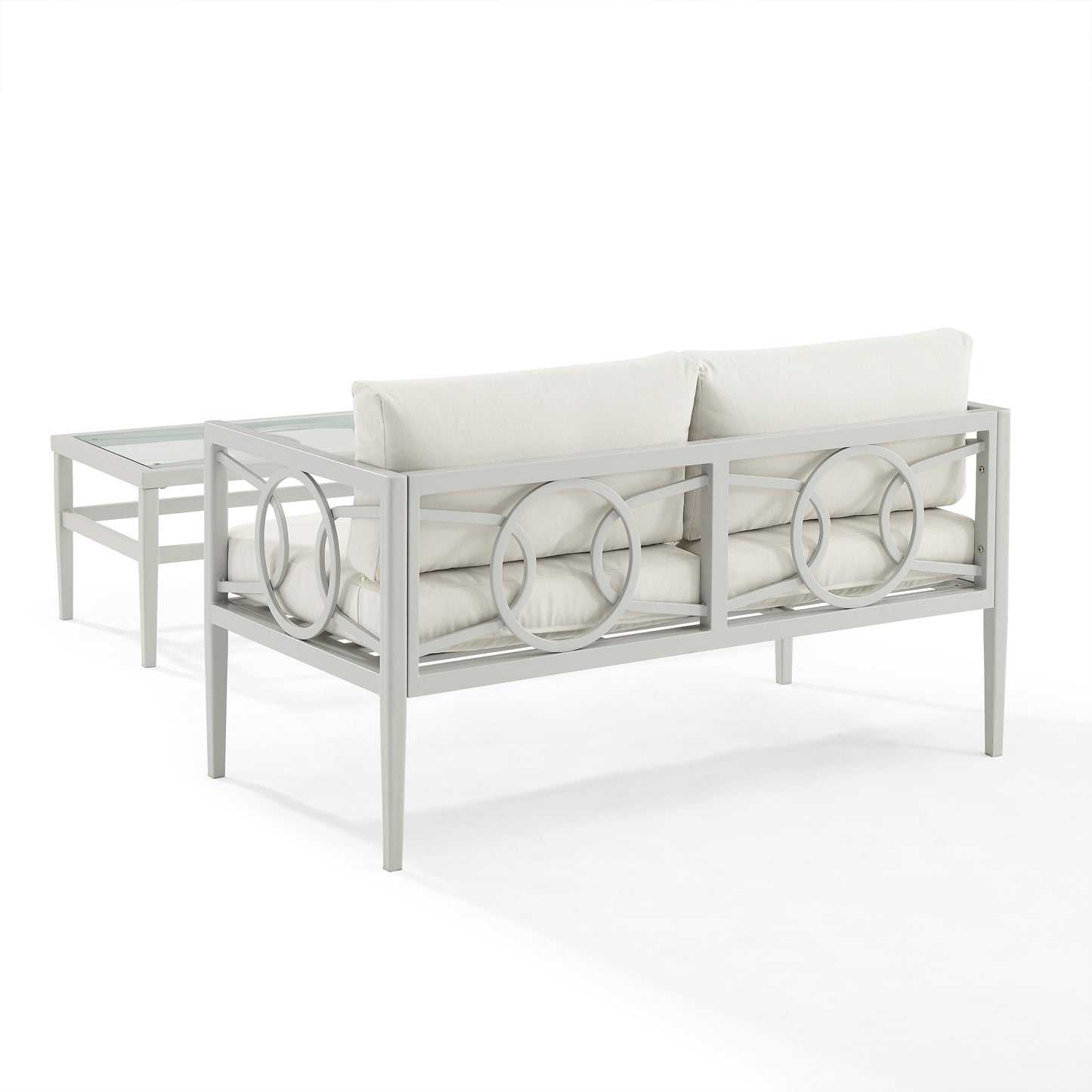 Ashford 2Pc Outdoor Metal Conversation Set Creme/Gray - Loveseat & Coffee Table