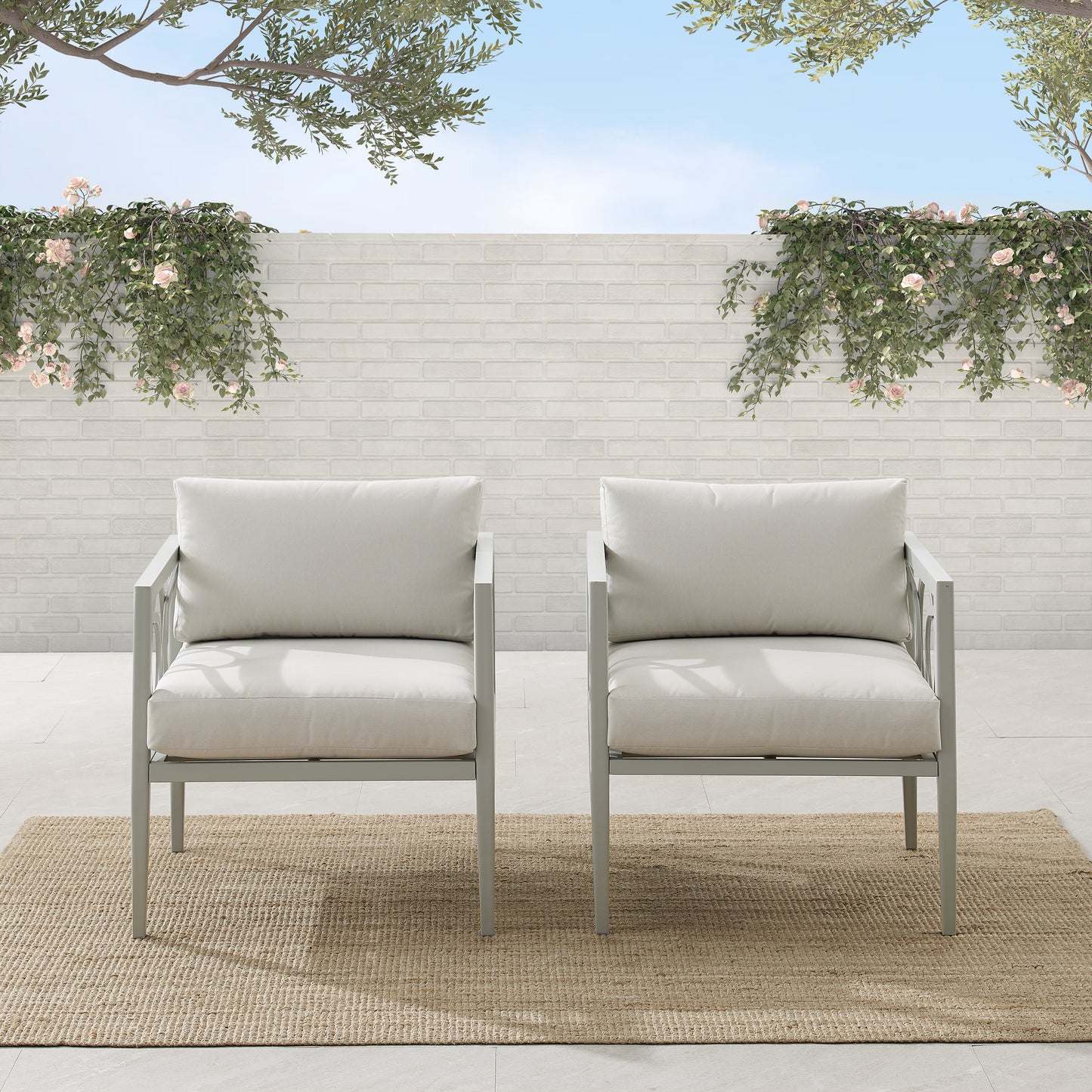 Ashford 2Pc Outdoor Metal Armchair Set Creme/Gray - 2 Armchairs