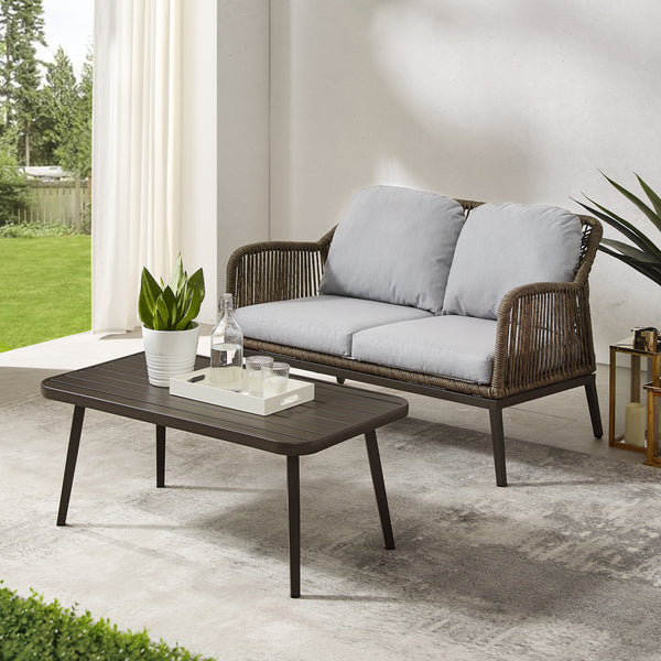 Haven 2Pc Outdoor Wicker Conversation Set Light Gray/Light Brown - Loveseat & Coffee Table