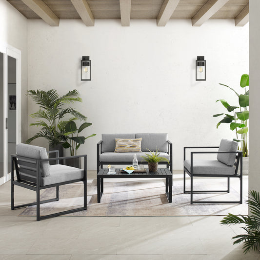 Hamilton 4Pc Outdoor Metal Conversation Set Gray/Matte Black - Loveseat, Coffee Table, & 2 Chairs