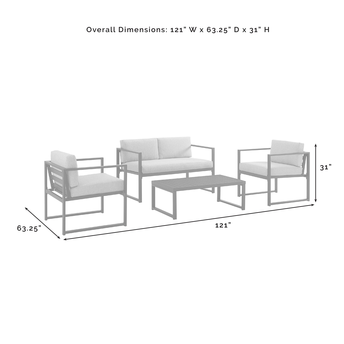 Hamilton 4Pc Outdoor Metal Conversation Set Gray/Matte Black - Loveseat, Coffee Table, & 2 Chairs