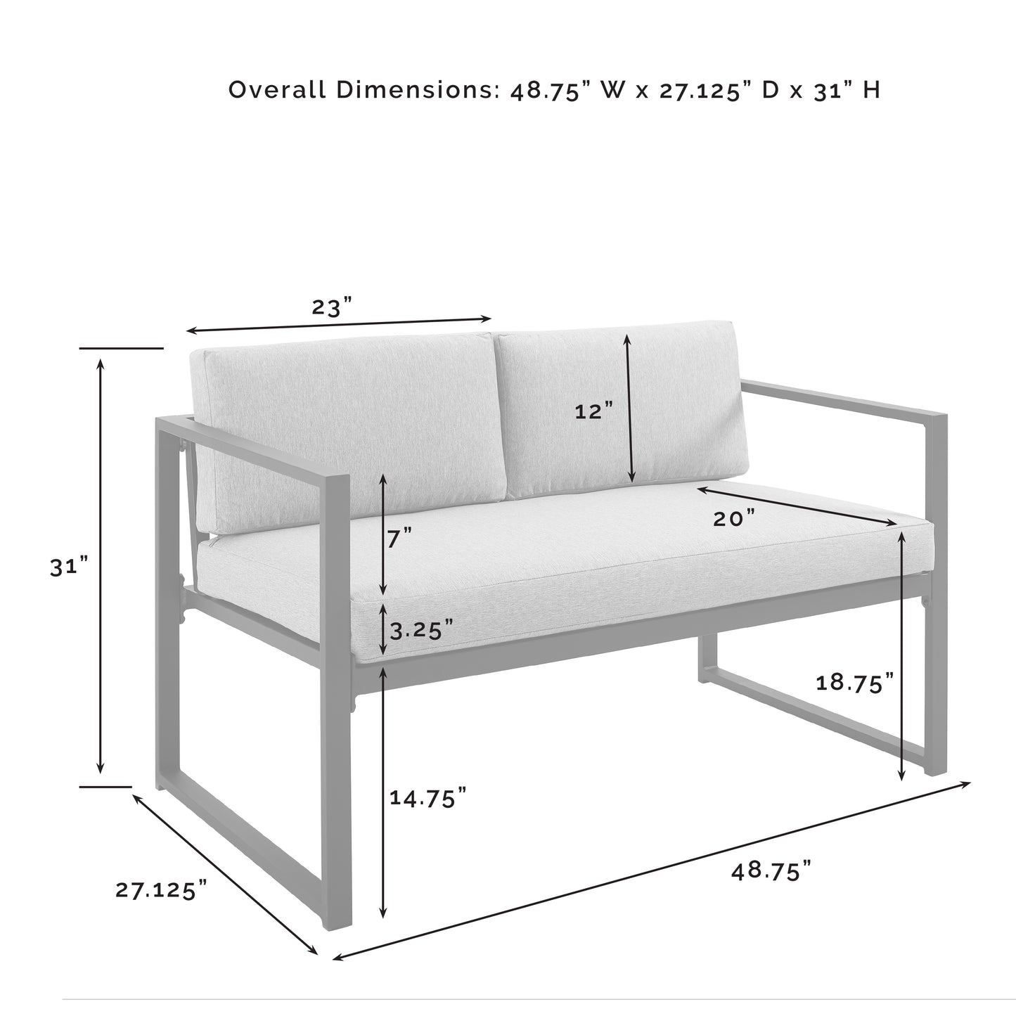 Hamilton 4Pc Outdoor Metal Conversation Set Gray/Matte Black - Loveseat, Coffee Table, & 2 Chairs