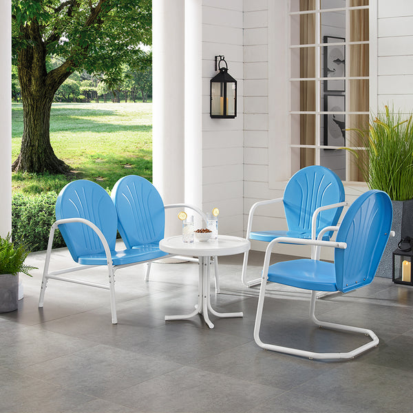 Griffith 4Pc Outdoor Metal Conversation Set Sky Blue Gloss/White Satin - Loveseat, Side Table, & 2 Chairs