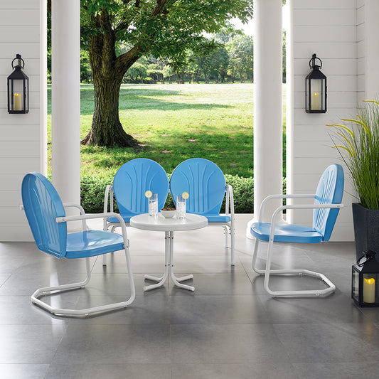 Griffith 4Pc Outdoor Metal Conversation Set Sky Blue Gloss/White Satin - Loveseat, Side Table, & 2 Chairs