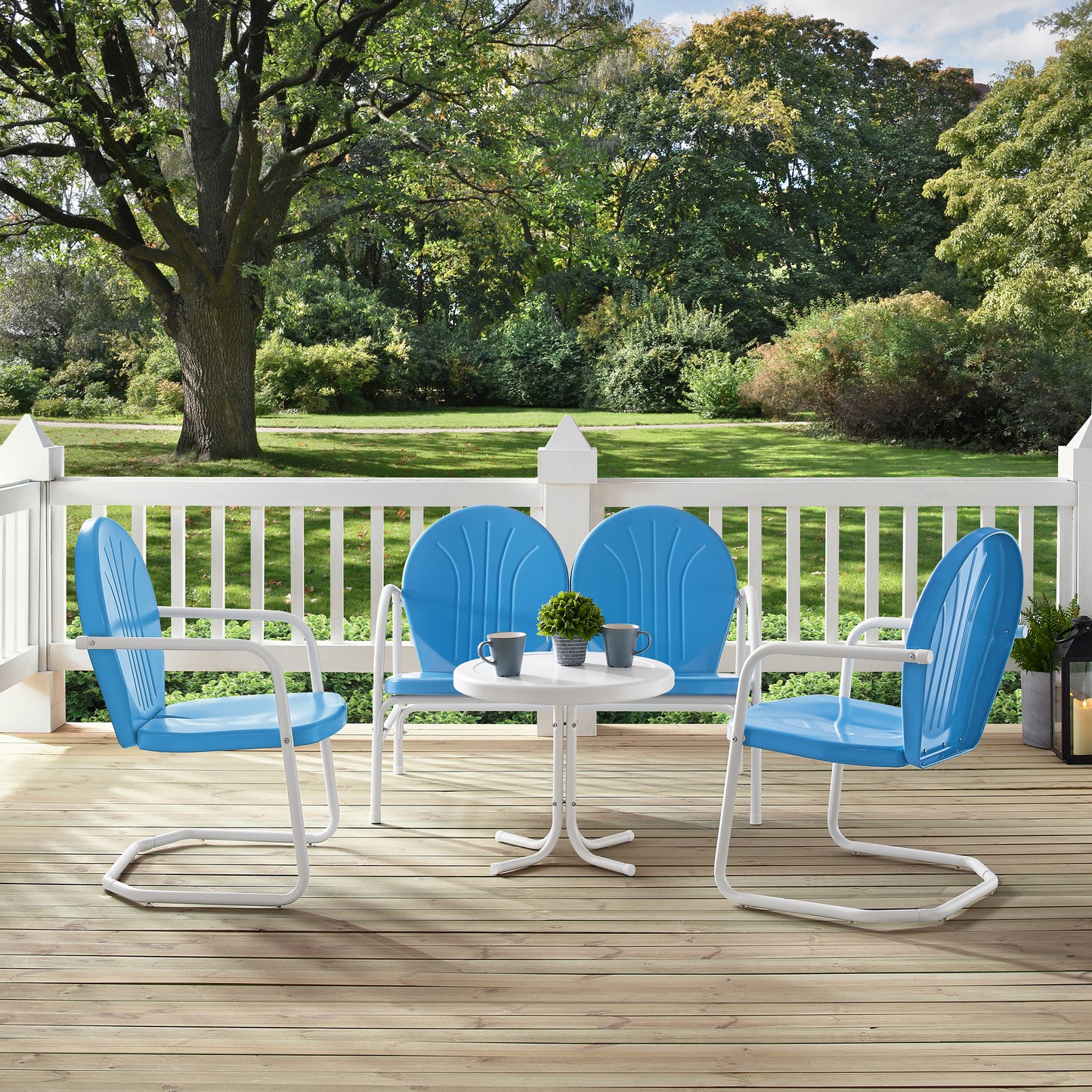 Griffith 4Pc Outdoor Metal Conversation Set Sky Blue Gloss/White Satin - Loveseat, Side Table, & 2 Chairs