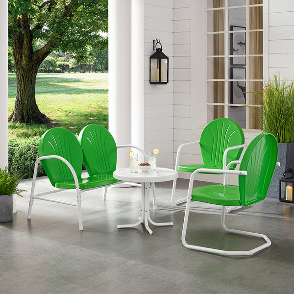 Griffith 4Pc Outdoor Metal Conversation Set Kelly Green Gloss/White Satin - Loveseat, Side Table, & 2 Chairs