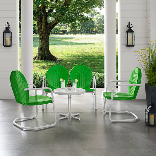 Griffith 4Pc Outdoor Metal Conversation Set Kelly Green Gloss/White Satin - Loveseat, Side Table, & 2 Chairs