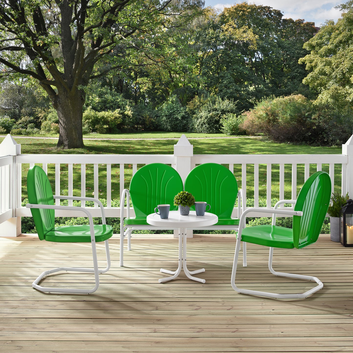 Griffith 4Pc Outdoor Metal Conversation Set Kelly Green Gloss/White Satin - Loveseat, Side Table, & 2 Chairs