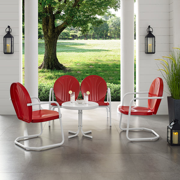 Griffith 4Pc Outdoor Metal Conversation Set Bright Red Gloss/White Satin - Loveseat, Side Table, & 2 Chairs